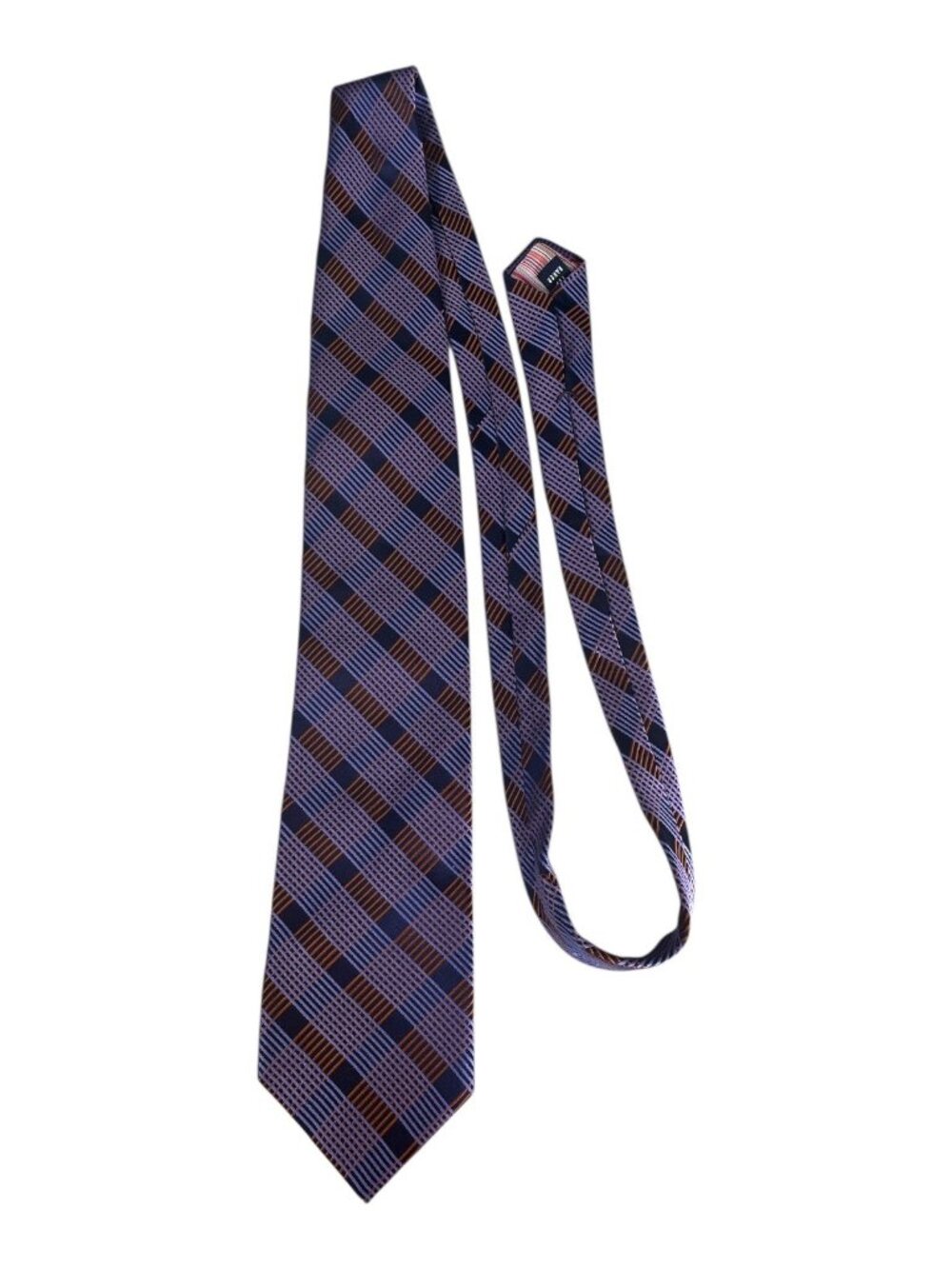 Ted Baker London 100% Silk Neck Tie Blue Brown Geometric Plaid Hand Tailored USA